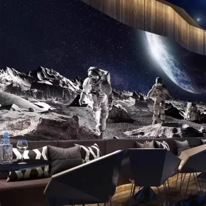 Custom Industrial Embossed Matte Seamless Fabric Wall Mural Wallpaper Graphic Design for Children’s Room Starry Sky Astronaut