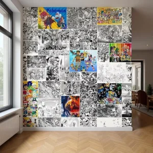 Custom Japanese Cartoon Anime Collage Mural Wallpaper for Interior Room Wall Decoration