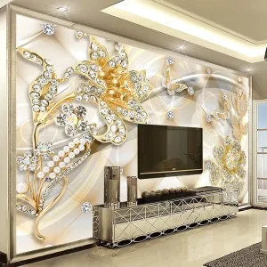 Custom Luxury 3D Jewelry Flower European Style Interior Bedroom Living Room Restaurant Peel and Stick Wall Photo Mural Wallpaper