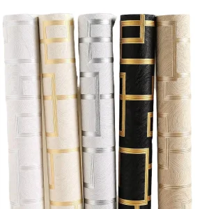 Custom Luxury Textured Golden 3D Embossed Geometric Pattern Bedroom Decorative Roll Wrap Modern Removable Wallpaper