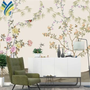 Custom Modern 3D Gold Bird And Flower Mural Wallpaper Waterproof Anti Static For Wall Decoration Botanical Pattern