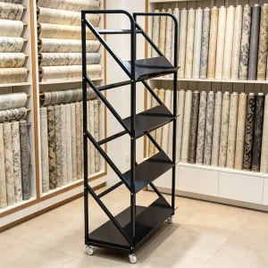 Custom Modern Showroom Store Retail 3d Home Wallpaper Floral Gift Wrapping Paper Roll Floor Metal Display Rack Stand Holder