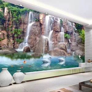 Custom Mural 3D Waterfall Swan Lake Landscape Mural Living Room Bedroom Sofa TV Background Photo 3D Wallpaper Papel De Parede
