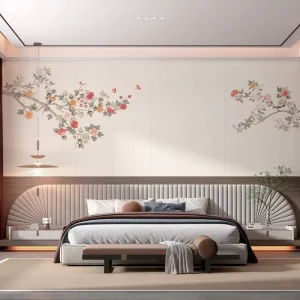 Custom Mural Printed Chinoiserie Botanical Flower Embroidery Silk Wallpaper Mural for Bedroom Dining Easy Installation