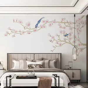 Custom Mural Printed Chinoiserie Botanical Flower Embroidery Wallpaper Mural Wall Paper Chinese Nature Landscape Silk Wall Mural