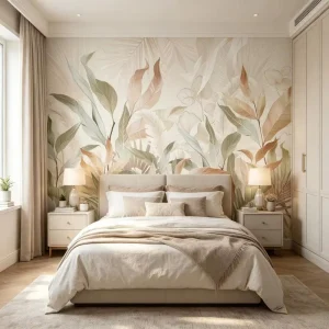 Custom Mural Wallpaper 3D Neutral Beige Sage Tropical Non Woven Vinyl Home Decoration Wall Decor Tropical Jungle Wallpaper Mural