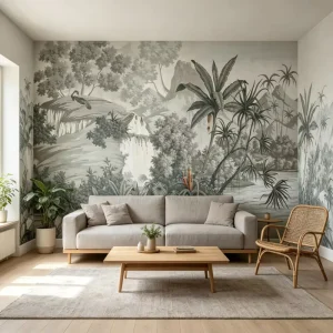 Custom Mural Wallpaper Vintage Grey Jungle Removable Digital Print Wall Paper for Tropical Spa Homestay Interior Decoration