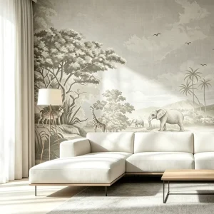 Custom Natural Linen Wallcovering Jungle Pattern Eco Friendly for Residential Interior Decoration Digital Printed Wallpaper