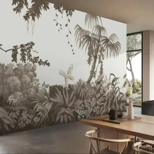 Custom Nature Scenic Wallpaper Rolls Grey Tropical Palm Tree Pattern Mural Wall Art for Home Commercial Space Durable Non Toxic