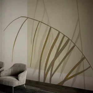 Custom Neutral Tone Botanical Wallpaper Mural Taupe Brown Line Art Palm Wall Decoration for Living Room Office Hotel