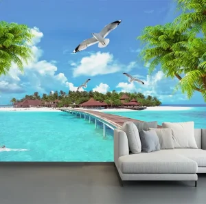 Custom Oil Painting Style Waterproof Wall Mural Wallpaper Natural Scenery (Mountains & Woods) for Bedroom and Dining Rooms