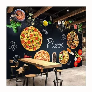 Custom PVC Wall Mural Wallpaper for Pizza Burgers Restaurant Fast Food Background with Snack Bar Hamburger and Western Theme