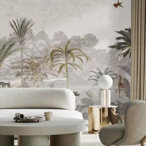 Custom Painting Non Woven Thai Art Tropical Wall Paper Green Leaves Philippines 3D Mural Wallpaper Modern Living Room