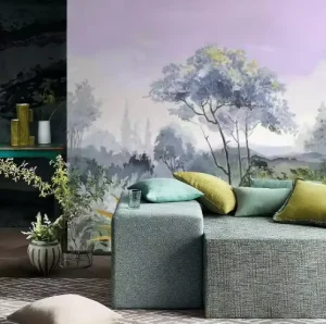 Custom Painting Waterproof 3D 8D Mural Botanical Palm Tree Green Wallpaper Murals Anti Static Hotels