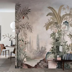 Custom Painting Waterproof 3D 8D Mural Botanical Palm Tree Green Wallpaper Murals Anti-Static Hotels