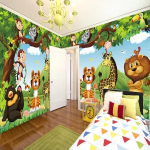 Custom Photo Mural Wallpaper 3D Cartoon Forest Animal World Children Kids Room Bedroom Wall Painting Wallpaper Graphic Design