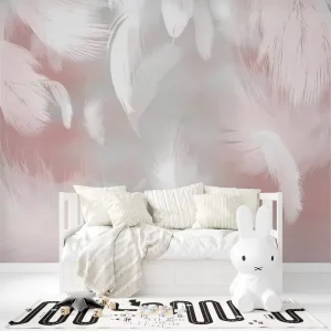 Custom Pink Feather Mural Waterproof Embossed Wallpaper Modern Minimalist TV Backdrop for Bedroom and Living Room