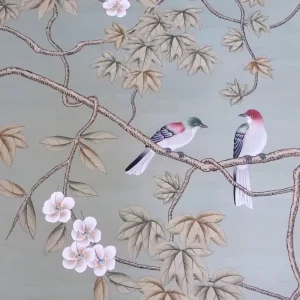 Custom Printable Hand Painted Botanical Flowers Landscape Embroidery Wallpaper Painting Mural Chinoiserie Silk WallPaper