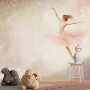 Custom Printed Ballerina Girl Wallpaper Non woven Breathable Pink Cloud Gold Star Wall Paper Mural for Nursery Kids Room