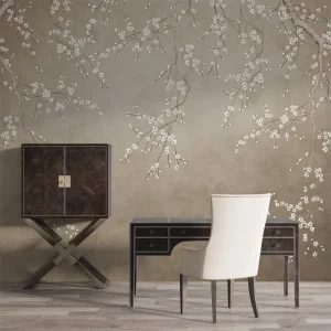 Custom Printed Embroidered Chinoiserie Hand Painted Embroidered Plant Fruit Silk Waterproof Eco Friendly Wall Mural for Bedroom & Dining