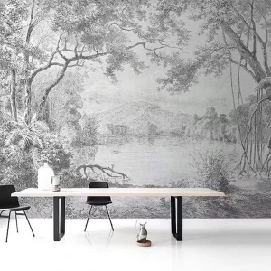 Custom Printed Tropical Floral Fabric Wallpaper 3D Mural Wallpaper for Office Hotel Decoration