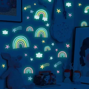 Custom Rainbow Clouds Stars Luminous Sticker Bedroom Baby Kids Background Decor Decals Glow in Dark Stickers Wallpaper