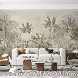 Custom Retro Style Banana Leaf Wallpaper Stick Tropical Forest Plant Leaf Wallpaper for Wall