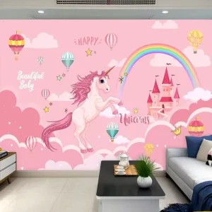 Custom Seamless 4D 3D Modern Style Pink Mural Wallpaper Waterproof Wall Decoration for Baby Girls Bedroom