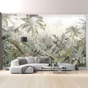 Custom Seamless Wallpaper Background Wall Minimalist Tropical Plant Mural Custom Size Self-Adhesive Decorative Wall Cloth