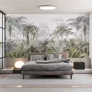 Custom Seamless Waterproof Retro Plant Wallpaper Tropical Jungle and Lake Natural Landscape Wallpaper Indoor Wall Art Decoration