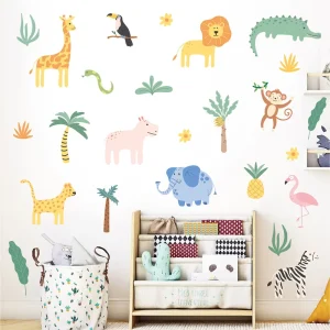 Custom Self adhesive Wallpaper DIY Children Mural Decals Cartoon Animals PVC Wall Stickers for Kids Room Classroom Door Decor