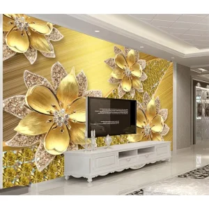 Custom Silk Floral Gold Diamond 3D 5D 8D 18D Modern Anti-Static Waterproof Wallpaper Mural Home Decoration Adhesive