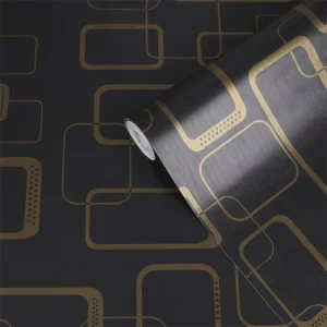 Custom Simple Design White Gold and Black Stripe Lined Peel Stick Self Adhesive Contact Wallpaper
