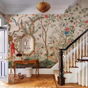 Custom Size Chinese Flower Bird Fireproof Waterproof Modern Wallpaper Design Mural