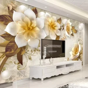 Custom Size Embossed 3D 5D 8D Flower Design Wallpaper Living Room Sofa Background Wall Murals