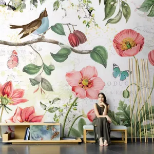Custom Size and Design 3D Printed Selva Modern Floral Waterproof Art Wall Mural for Living Room Bedroom