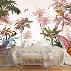 Custom Special Crafts 3D Embossed Printing Wall Paper Mural Painting Handpainted Botanical Animal Wallpaper Mural
