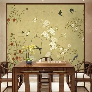 Custom Super High Quality 3D Design Embossed Printing Wallpaper Mural HandPainted Floral Bird Mural Wall Paper for Home Decor