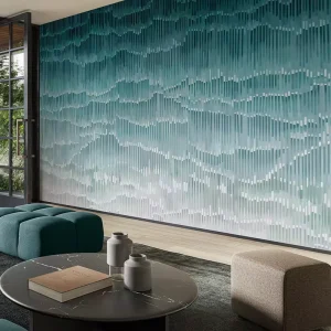 Custom Teal Water Wave Vertical Stripe Wall Mural Wallpaper Abstract Ocean Wall Decor for Living Room Hotel Lobby