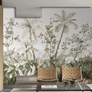 Custom Tropical Floral Linen Wood Decorative Wall Paper 3D Home Mural Wallpaper Rolls Soundproof Waterproof for Bedroom Living