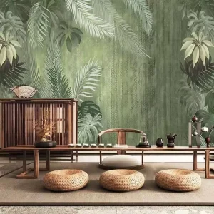 Custom Tropical Palm Tree 3D Mural Wallpaper Waterproof Wall Mural for Restaurant and Coffee Shop Decoration