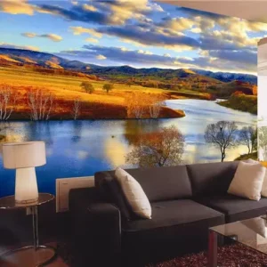 Custom Wallpapers 3D Autumn Mountain Lake Scenery Mural Self Adhesive Waterproof Customizable Size Dining Bedroom Living Room