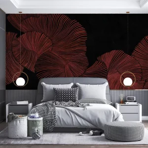Custom Waterproof Black Background Irregular Red Hair Lines Diving Moment Art Mural Wallpaper for Home Wall Decoration