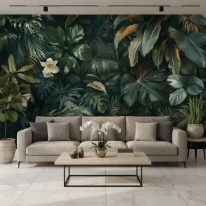 Custom Waterproof Home Indoor Wall Decoration Tropical Plant Bountifully Green and Lush Leaves Wallpaper
