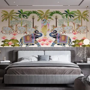 Custom Waterproof Home Wall Decoration Bamboo Tree Cow Elephant Mythological Figure India Mural Wallpaper