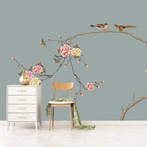 Custom Waterproof Mural Wallpaper Wall Covering Minimalist Birds Flowers Design Hospital Use Custom Sizes Available