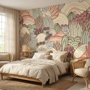 Custom Waterproof Pastel Cactus Succulent Mural Wallpaper Soft Blush Desert Plant Wall Mural for Bedroom Living Room