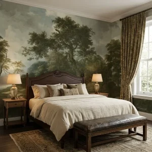 Custom Waterproof Wall Paper Home Room Wall Decor Vintage Forest Stream Landscape Oil Painting Wallpaper Mural