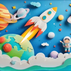 Custom-made Space-themed Children’s Room Wall Paper and Wall Stickers