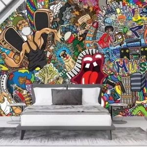 Customised 3D Graffiti Music Collage Wallpaper Mural Modern for Sofa TV Living Room Background Waterproof for Hospital Mall